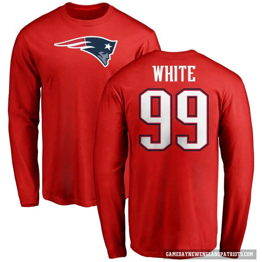 Men's ＃99 Keion White New England Patriots White Logo Long Sleeve T-Shirt Red