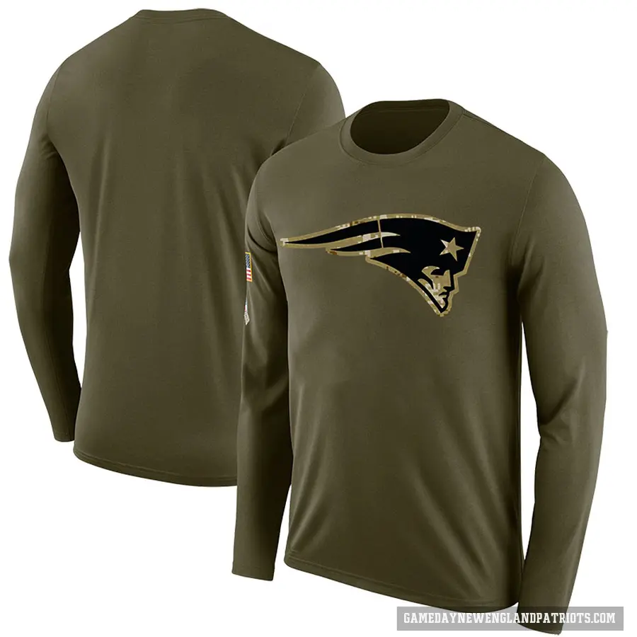 Men's Blank New England Patriots Olive Salute to Service Sideline Long Sleeve T-Shirt