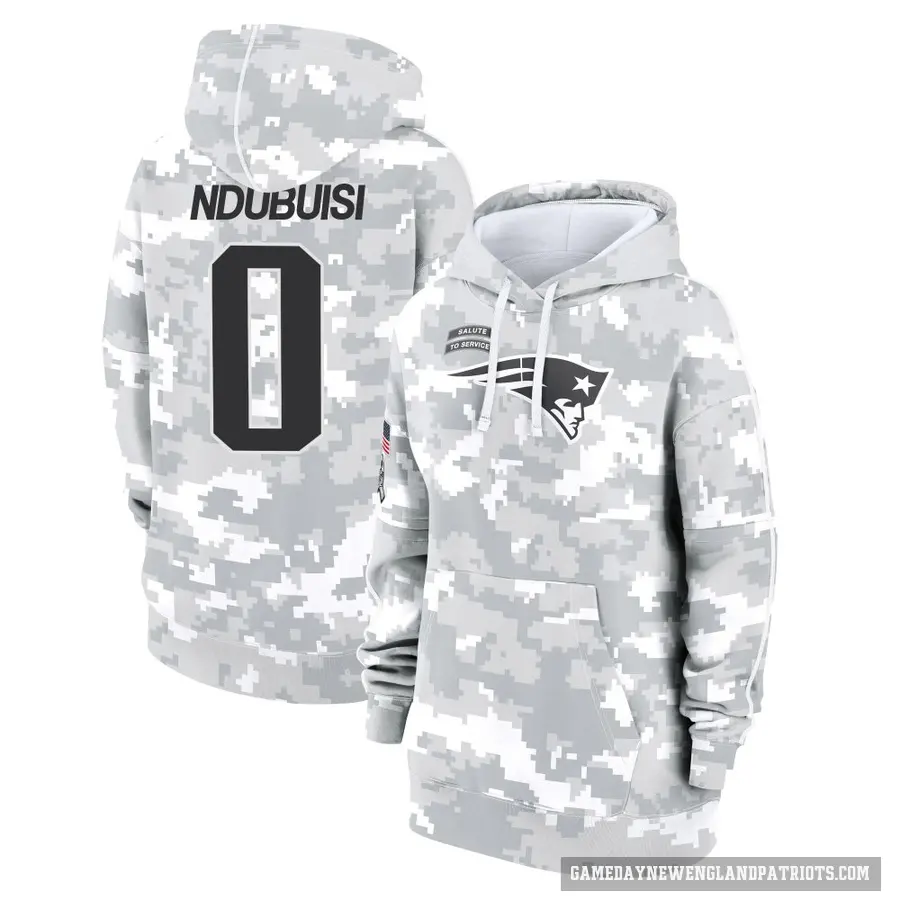 Women's ＃0 Haggai Ndubuisi New England Patriots Arctic Camo 2024 Salute to Service Club Fleece Pullover Hoodie