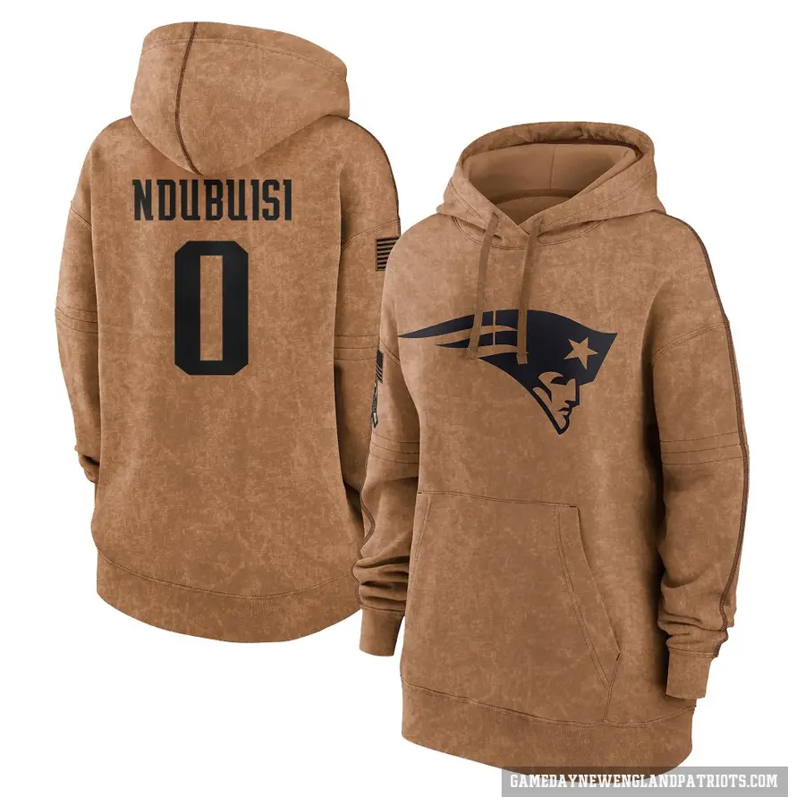 Women's ＃0 Haggai Ndubuisi New England Patriots Brown 2023 Salute To Service Pullover Hoodie