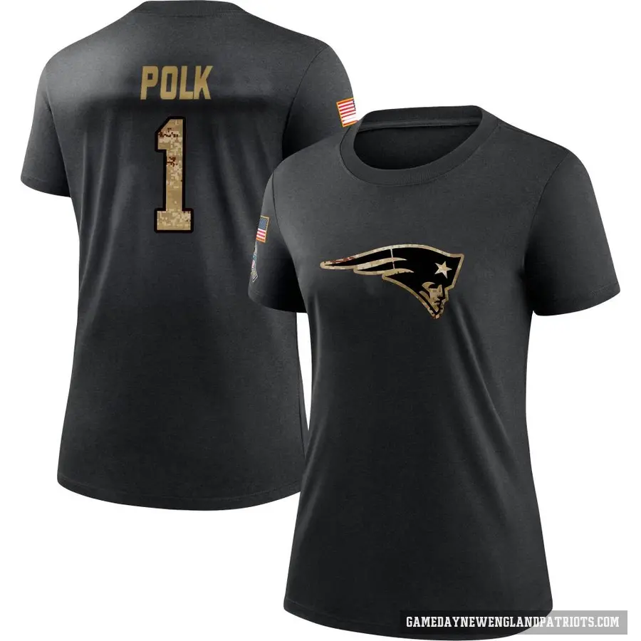 Women's ＃1 Ja'Lynn Polk New England Patriots Black 2020 Salute To Service Performance T-Shirt