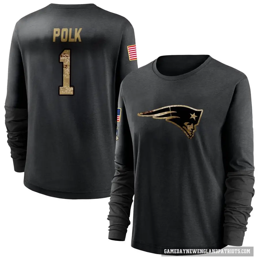 Women's ＃1 Ja'Lynn Polk New England Patriots Black 2020 Salute To Service Sideline Performance Long Sleeve T-Shirt