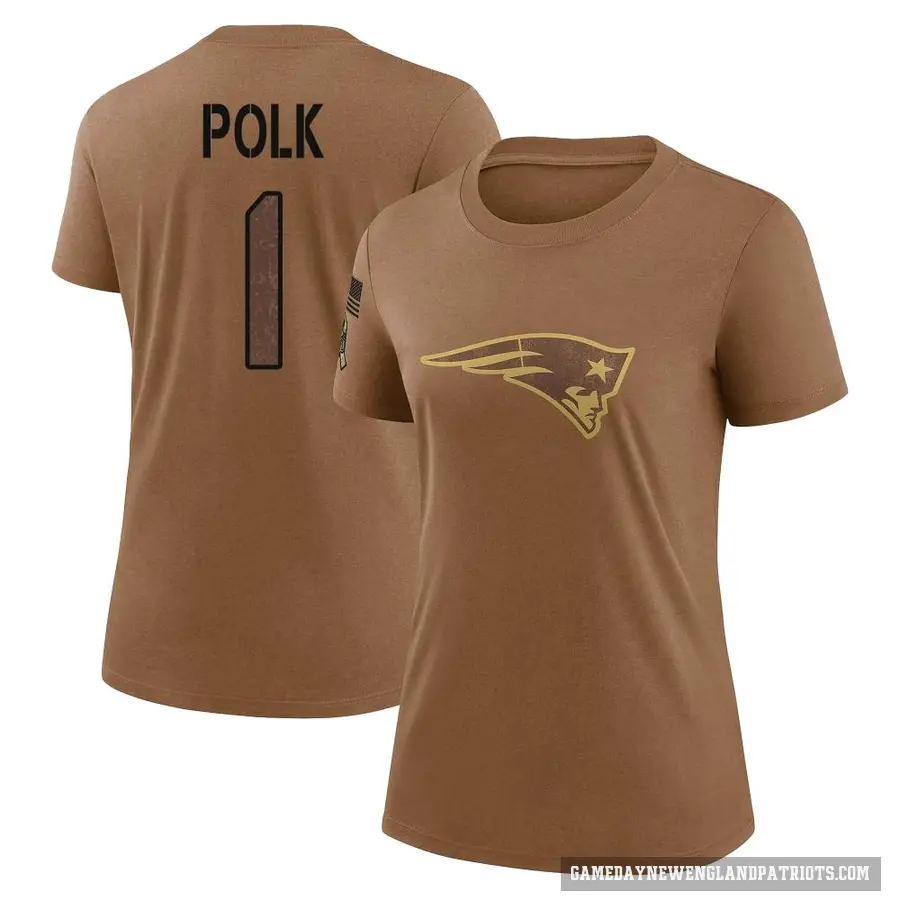 Women's ＃1 Ja'Lynn Polk New England Patriots Brown 2023 Salute To Service Performance T-Shirt