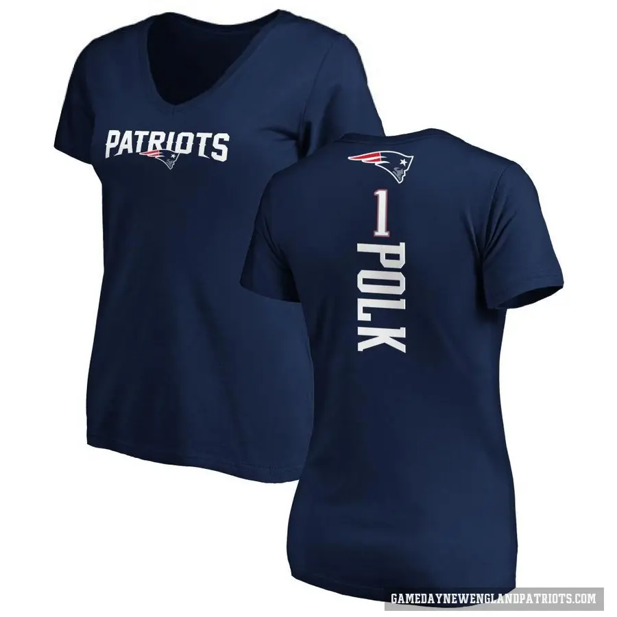 Women's ＃1 Ja'Lynn Polk New England Patriots Navy Backer Slim Fit T-Shirt