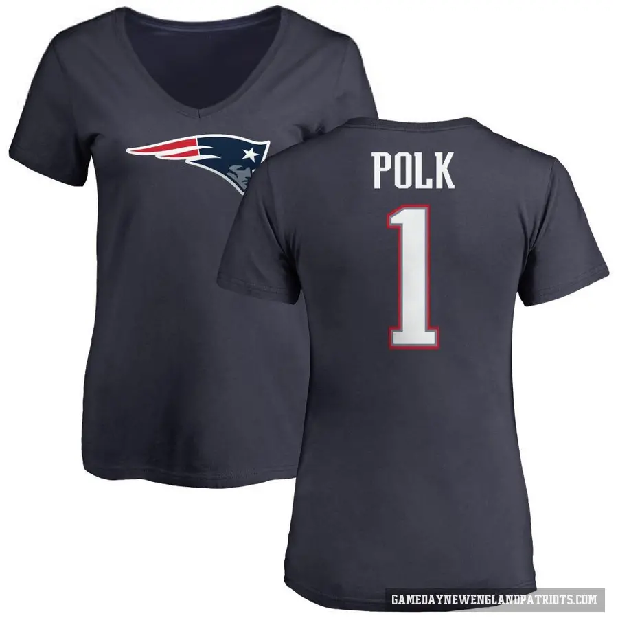 Women's ＃1 Ja'Lynn Polk New England Patriots Navy Logo T-Shirt