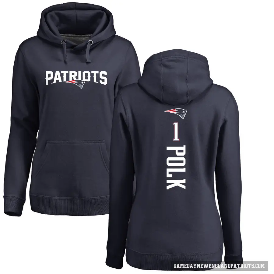 Women's ＃1 Ja'Lynn Polk New England Patriots Navy Pro Line Backer Pullover Hoodie