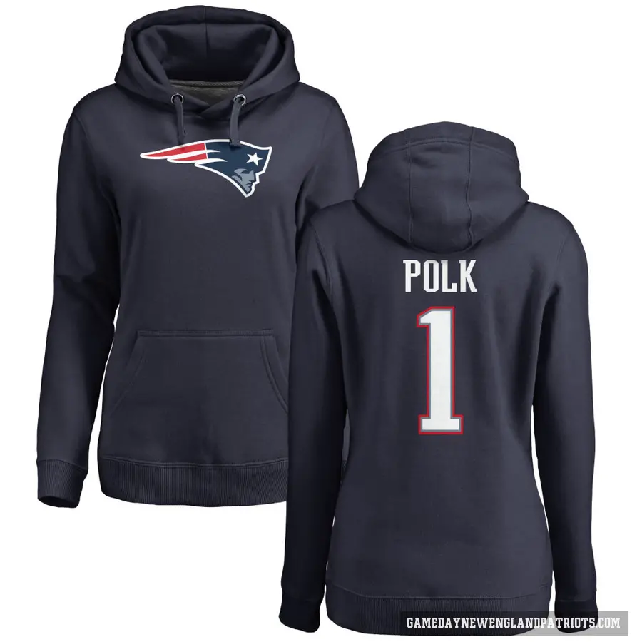 Women's ＃1 Ja'Lynn Polk New England Patriots Navy Pro Line Logo Pullover Hoodie