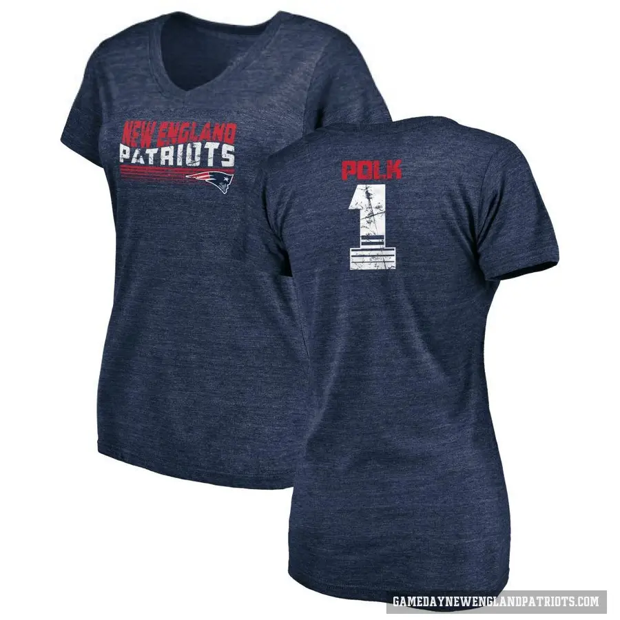 Women's ＃1 Ja'Lynn Polk New England Patriots Navy Retro V-Neck T-Shirt