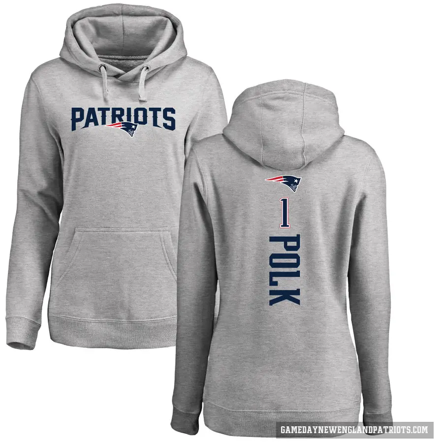 Women's ＃1 Ja'Lynn Polk New England Patriots Pro Line Ash Backer Pullover Hoodie