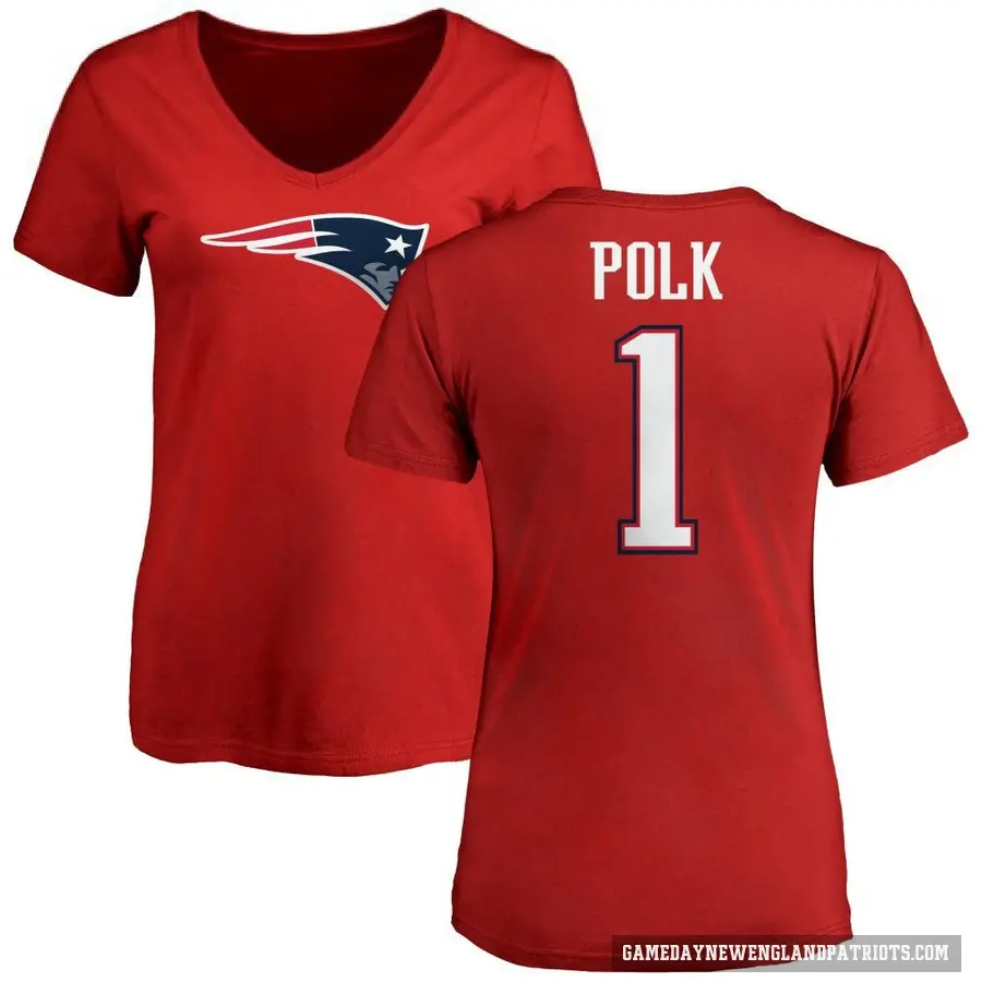 Women's ＃1 Ja'Lynn Polk New England Patriots Red Logo Slim Fit T-Shirt