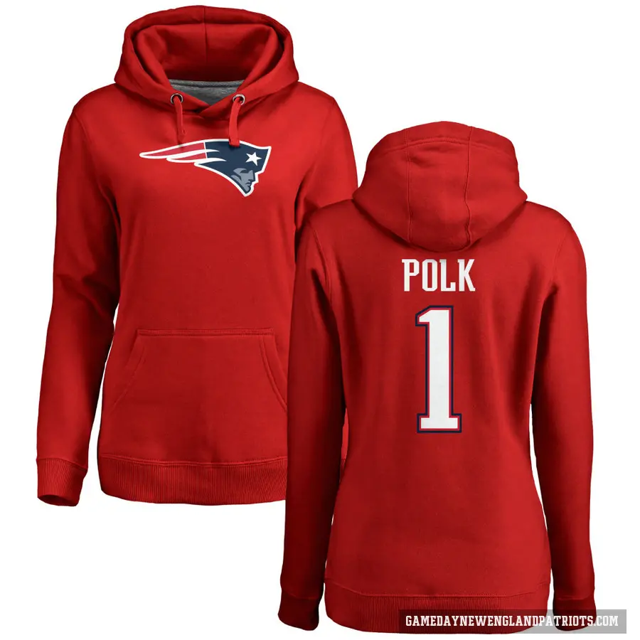 Women's ＃1 Ja'Lynn Polk New England Patriots Red Pro Line Name & Number Logo Pullover Hoodie