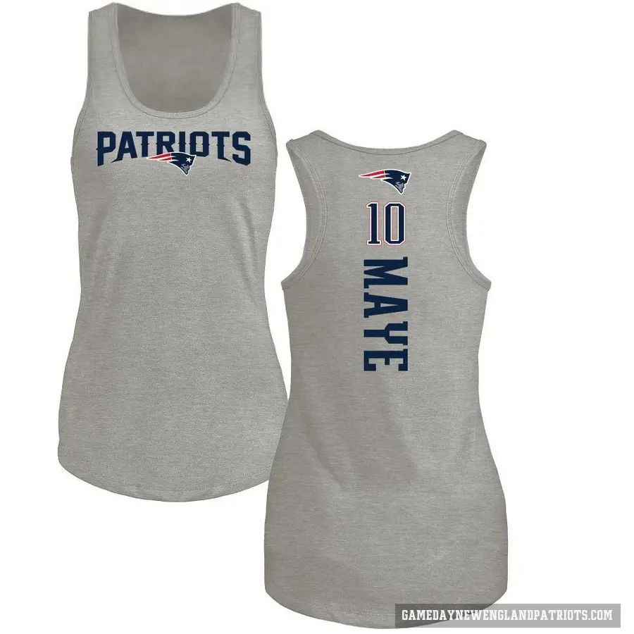 Women's ＃10 Drake Maye New England Patriots Ash Backer Tank Top