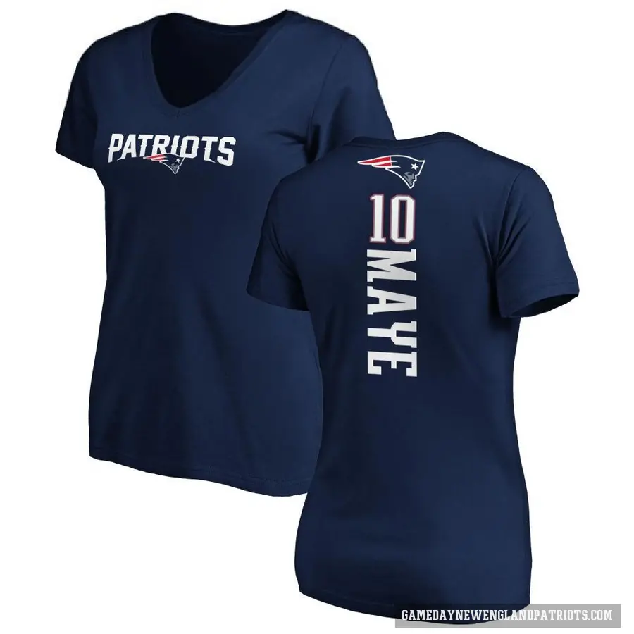 Women's ＃10 Drake Maye New England Patriots Navy Backer Slim Fit T-Shirt