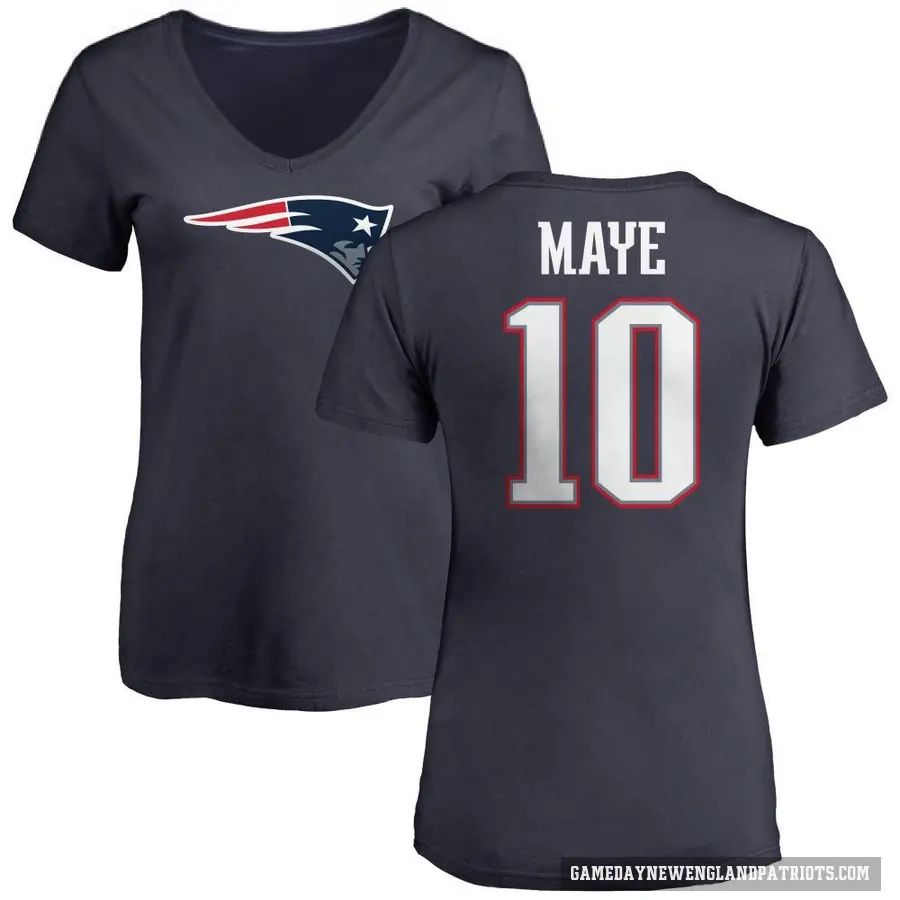 Women's ＃10 Drake Maye New England Patriots Navy Logo T-Shirt