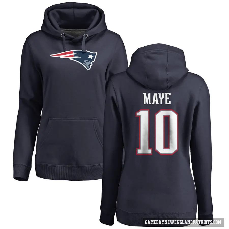 Women's ＃10 Drake Maye New England Patriots Navy Pro Line Logo Pullover Hoodie