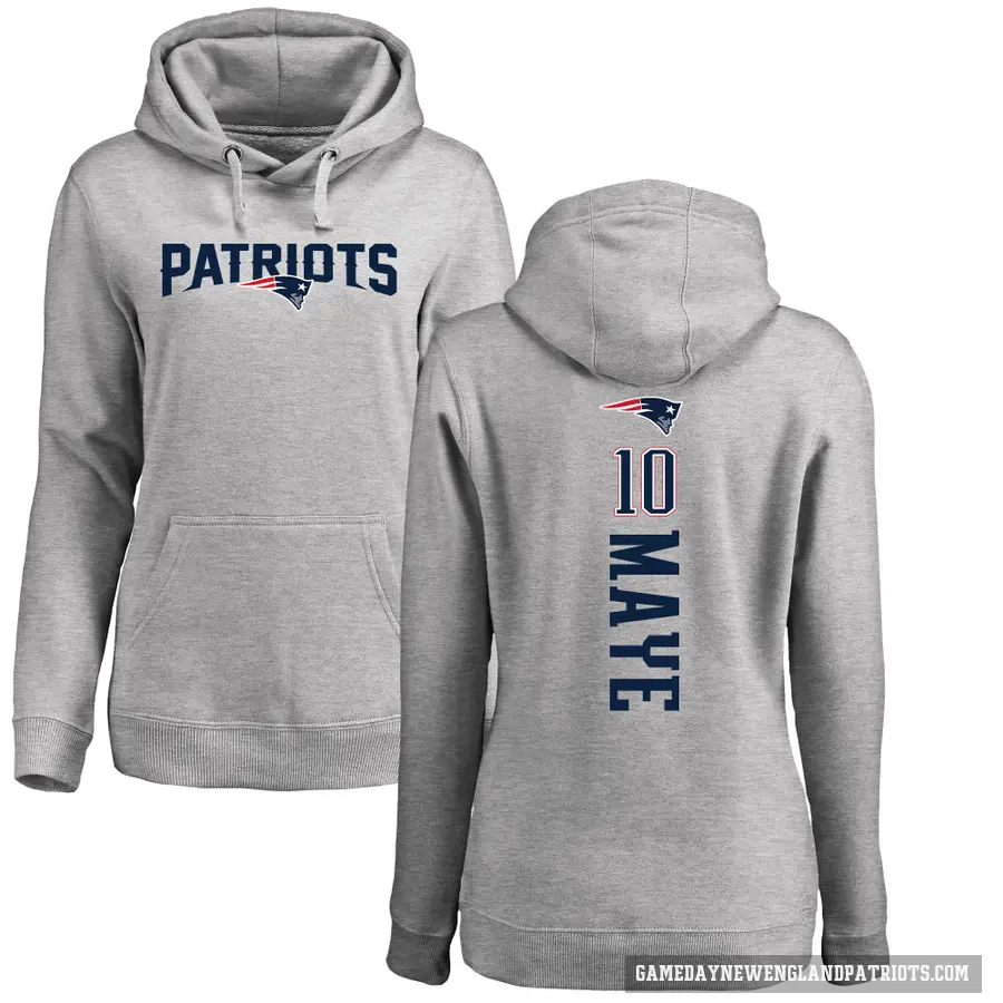 Women's ＃10 Drake Maye New England Patriots Pro Line Ash Backer Pullover Hoodie