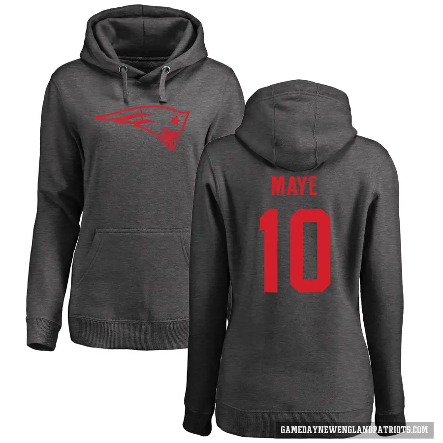 Women's ＃10 Drake Maye New England Patriots Pro Line by Branded Ash One Color Pullover Hoodie