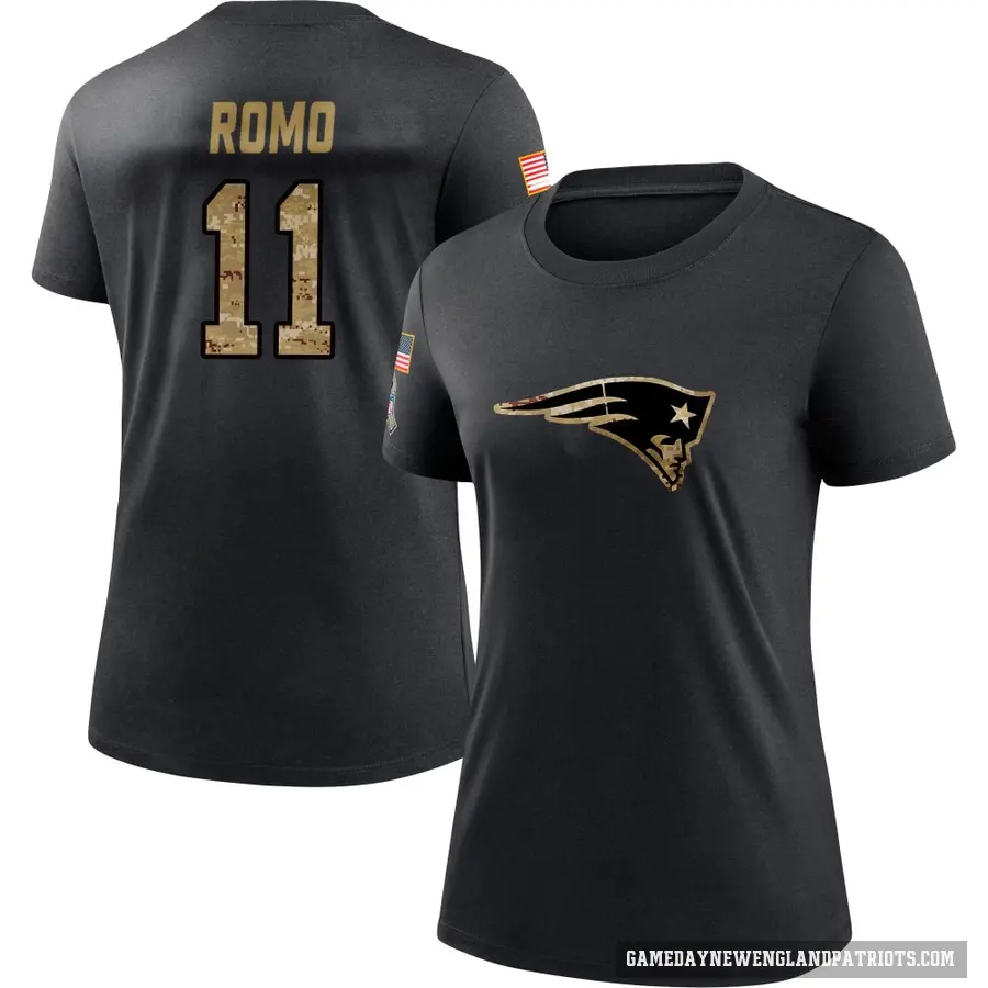 Women's ＃11 John Parker Romo New England Patriots Black 2020 Salute To Service Performance T-Shirt