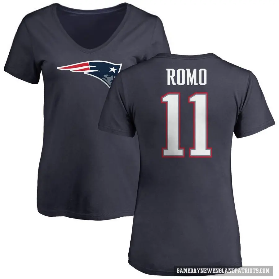 Women's ＃11 John Parker Romo New England Patriots Navy Logo T-Shirt