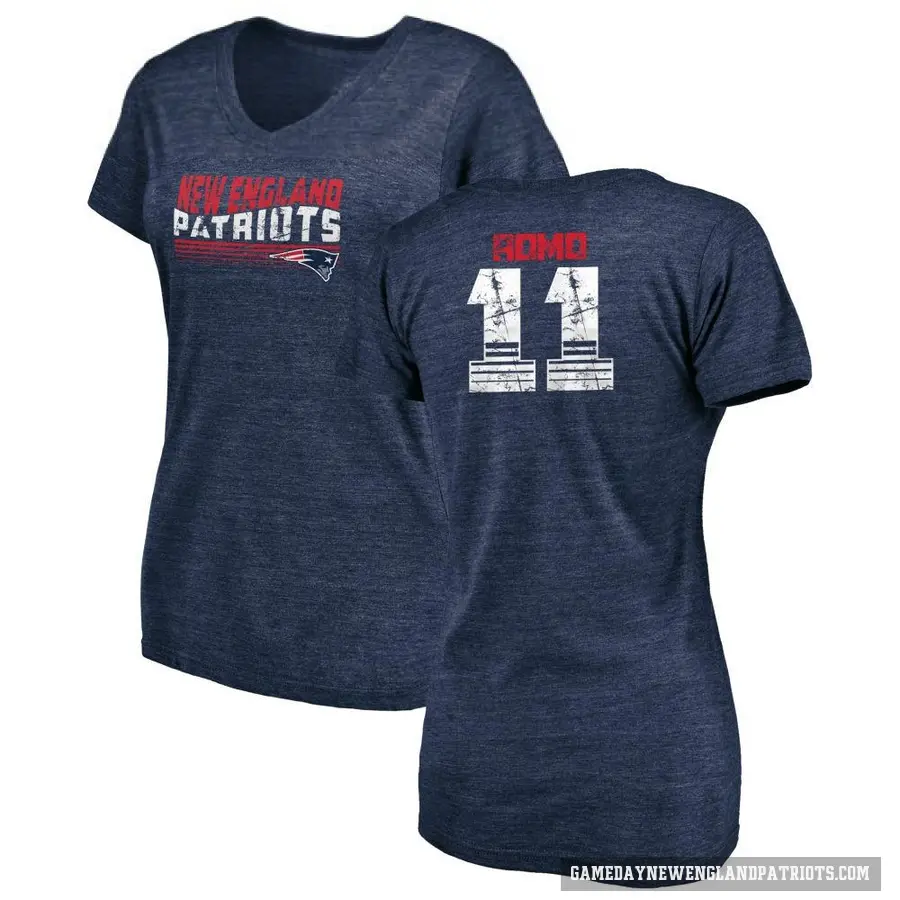 Women's ＃11 John Parker Romo New England Patriots Navy Retro V-Neck T-Shirt