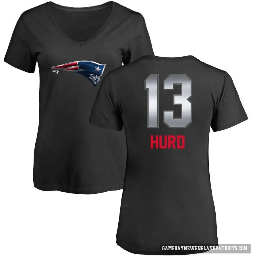 Women's ＃13 Jalen Hurd New England Patriots Black Midnight Mascot T-Shirt