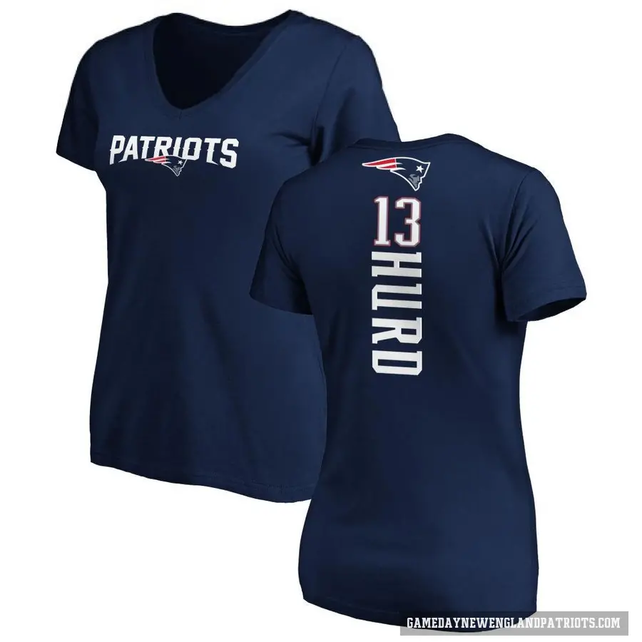 Women's ＃13 Jalen Hurd New England Patriots Navy Backer Slim Fit T-Shirt