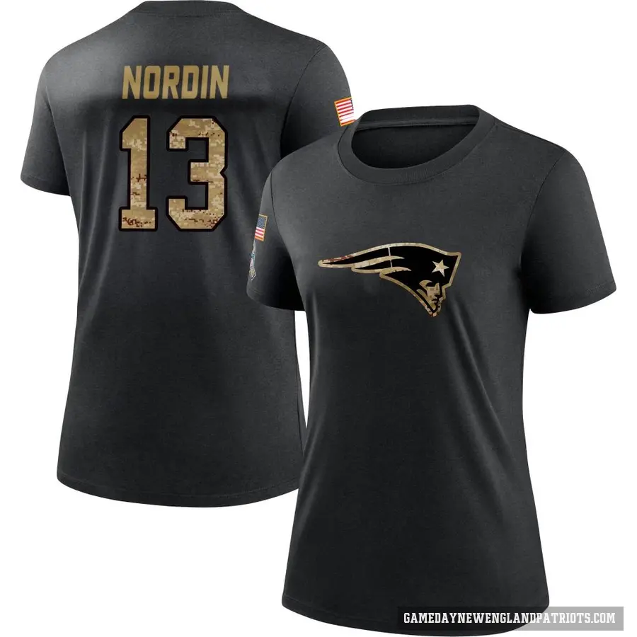 Women's ＃13 Quinn Nordin New England Patriots Black 2020 Salute To Service Performance T-Shirt