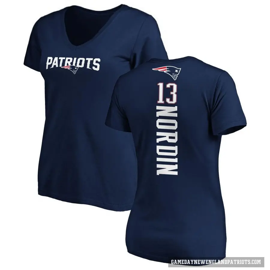 Women's ＃13 Quinn Nordin New England Patriots Navy Backer Slim Fit T-Shirt