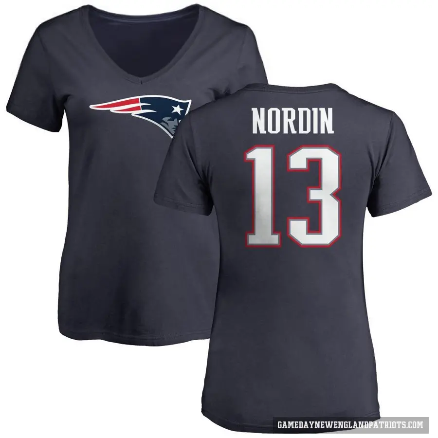 Women's ＃13 Quinn Nordin New England Patriots Navy Logo T-Shirt