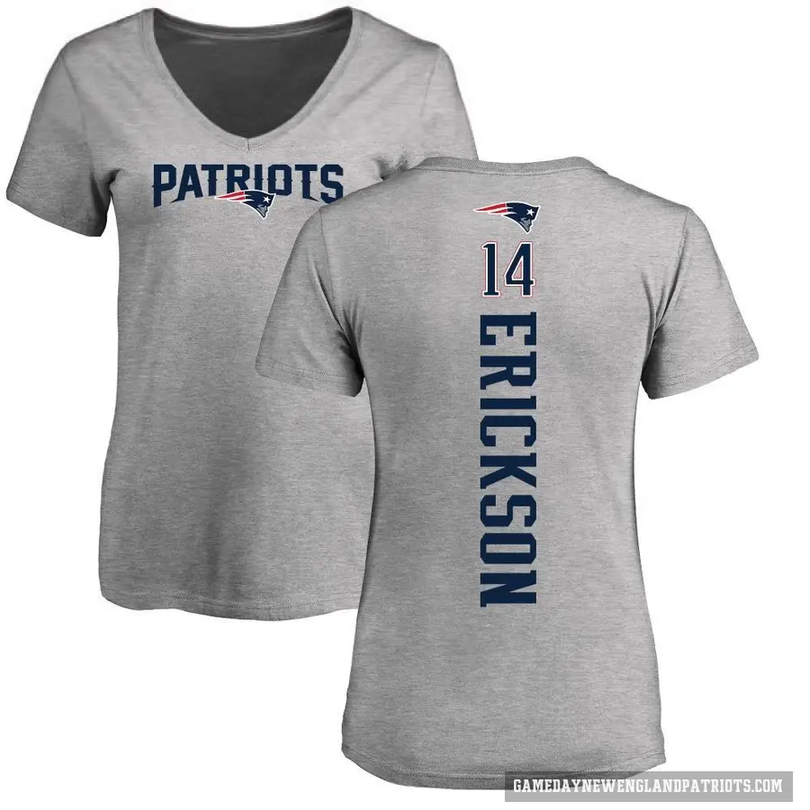 Women's ＃14 Alex Erickson New England Patriots Ash Backer V-Neck T-Shirt