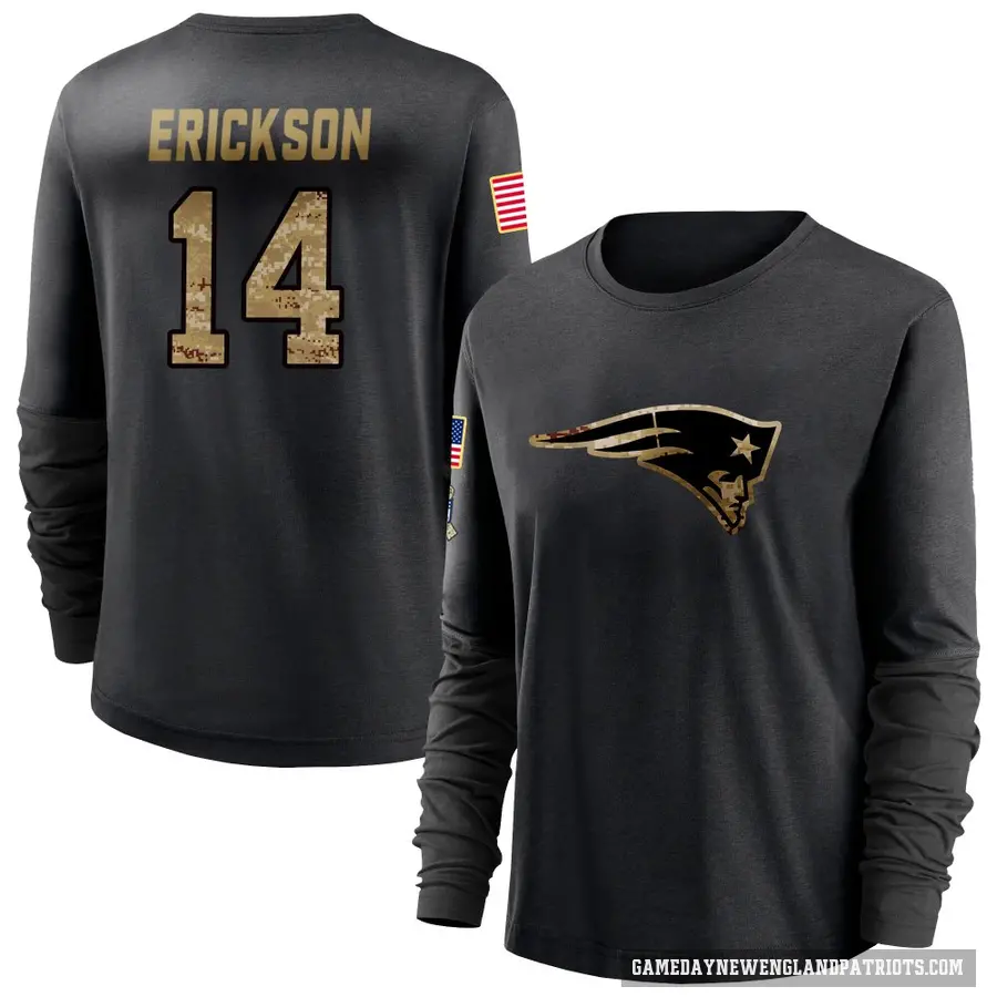 Women's ＃14 Alex Erickson New England Patriots Black 2020 Salute To Service Sideline Performance Long Sleeve T-Shirt