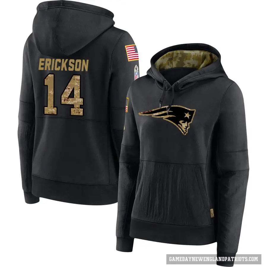 Women's ＃14 Alex Erickson New England Patriots Black 2020 Salute to Service Sideline Performance Pullover Hoodie