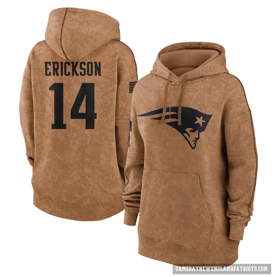 Women's ＃14 Alex Erickson New England Patriots Brown 2023 Salute To Service Pullover Hoodie