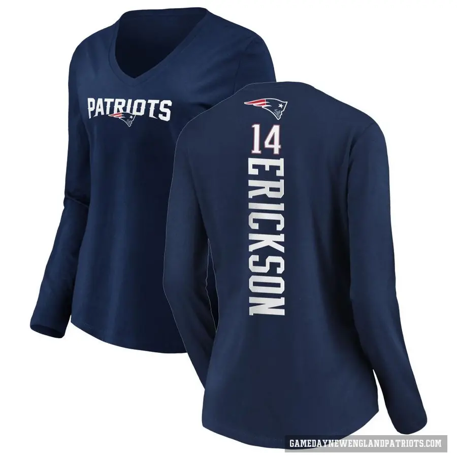 Women's ＃14 Alex Erickson New England Patriots Navy Backer Slim Fit Long Sleeve T-Shirt