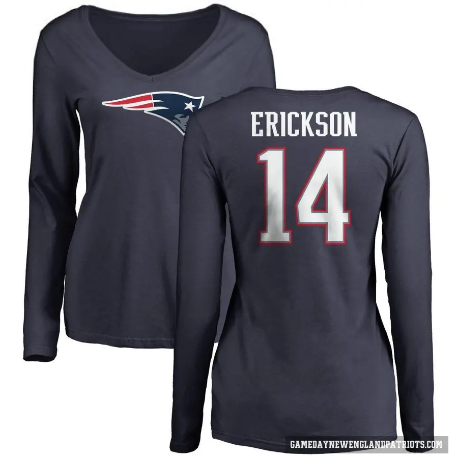 Women's ＃14 Alex Erickson New England Patriots Navy Logo Slim Fit Long Sleeve T-Shirt