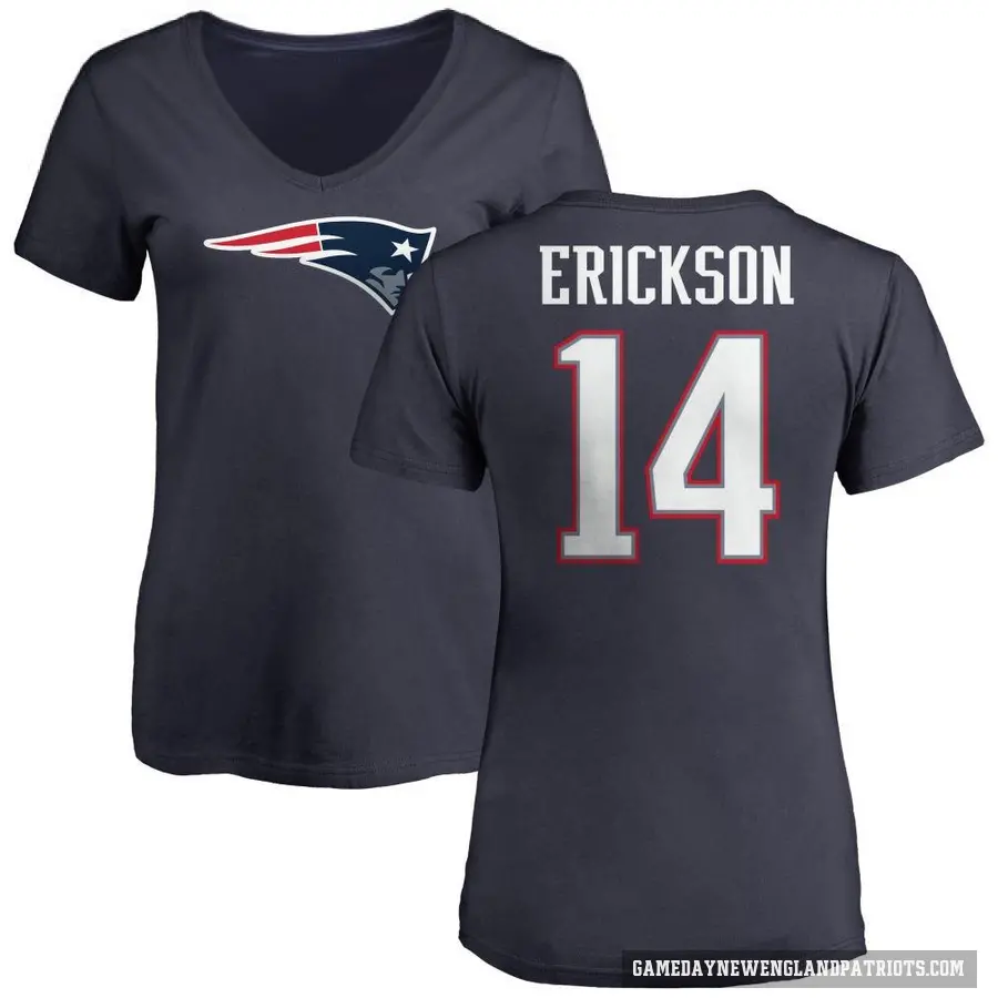 Women's ＃14 Alex Erickson New England Patriots Navy Logo T-Shirt