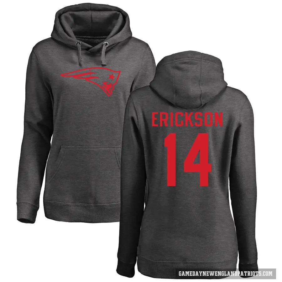 Women's ＃14 Alex Erickson New England Patriots Pro Line by Branded Ash One Color Pullover Hoodie