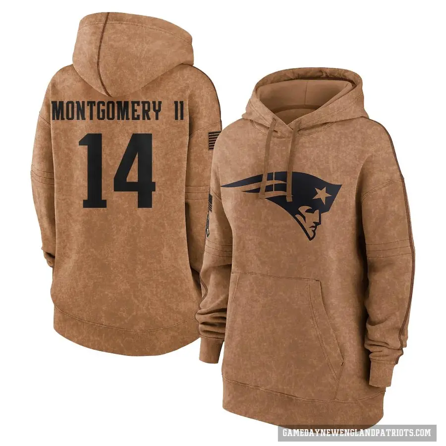 Women's ＃14 Ty Montgomery II New England Patriots Brown 2023 Salute To Service Pullover Hoodie