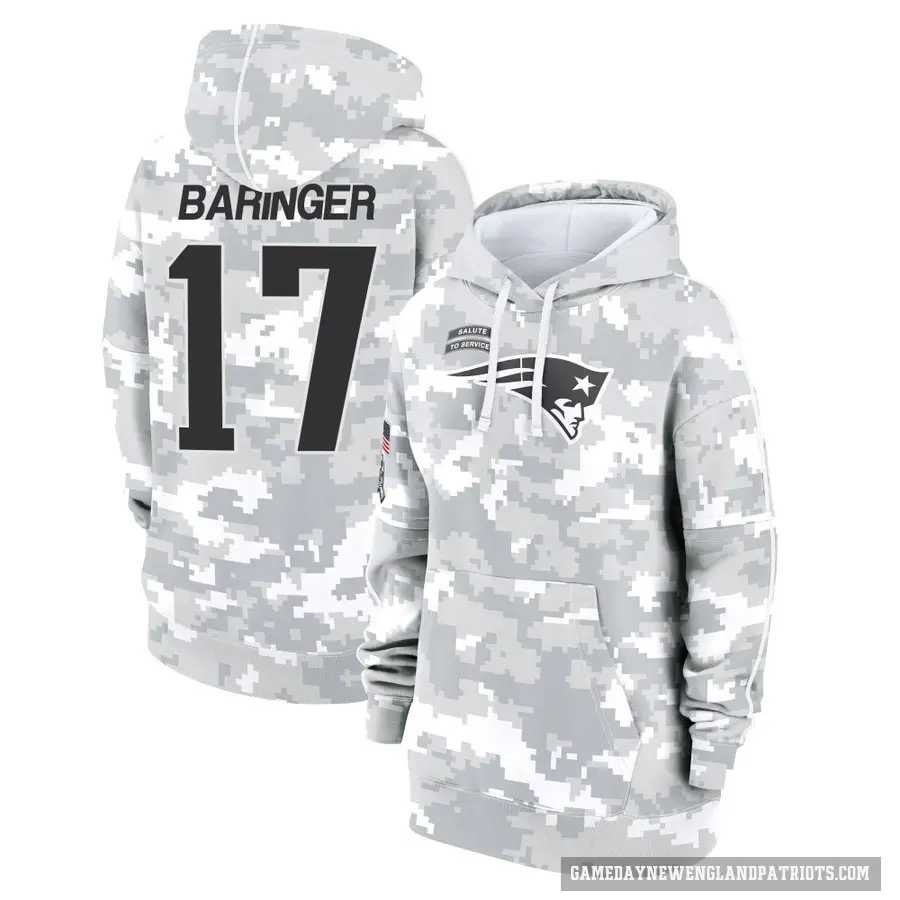 Women's ＃17 Bryce Baringer New England Patriots Arctic Camo 2024 Salute to Service Club Fleece Pullover Hoodie