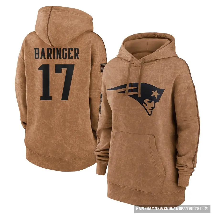 Women's ＃17 Bryce Baringer New England Patriots Brown 2023 Salute To Service Pullover Hoodie