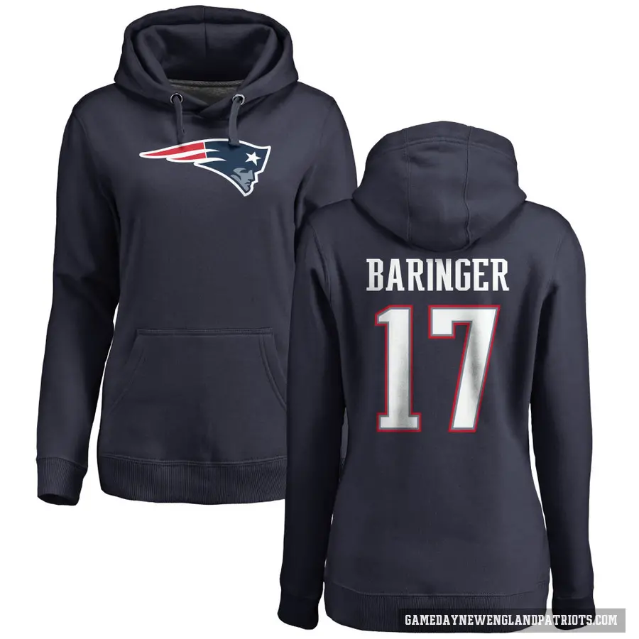 Women's ＃17 Bryce Baringer New England Patriots Navy Pro Line Logo Pullover Hoodie