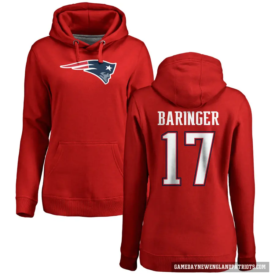 Women's ＃17 Bryce Baringer New England Patriots Red Pro Line Name & Number Logo Pullover Hoodie