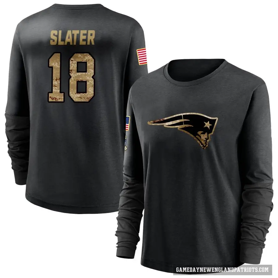 Women's ＃18 Matthew Slater New England Patriots Black 2020 Salute To Service Sideline Performance Long Sleeve T-Shirt