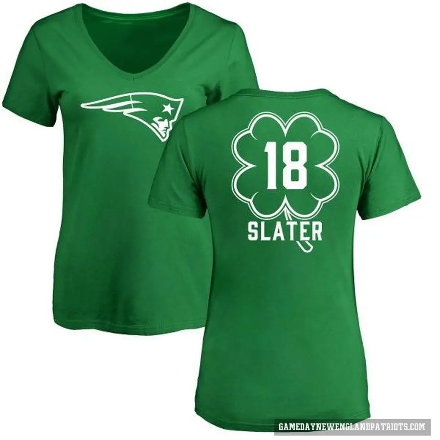 Women's ＃18 Matthew Slater New England Patriots Green St. Patrick's Day V-Neck T-Shirt