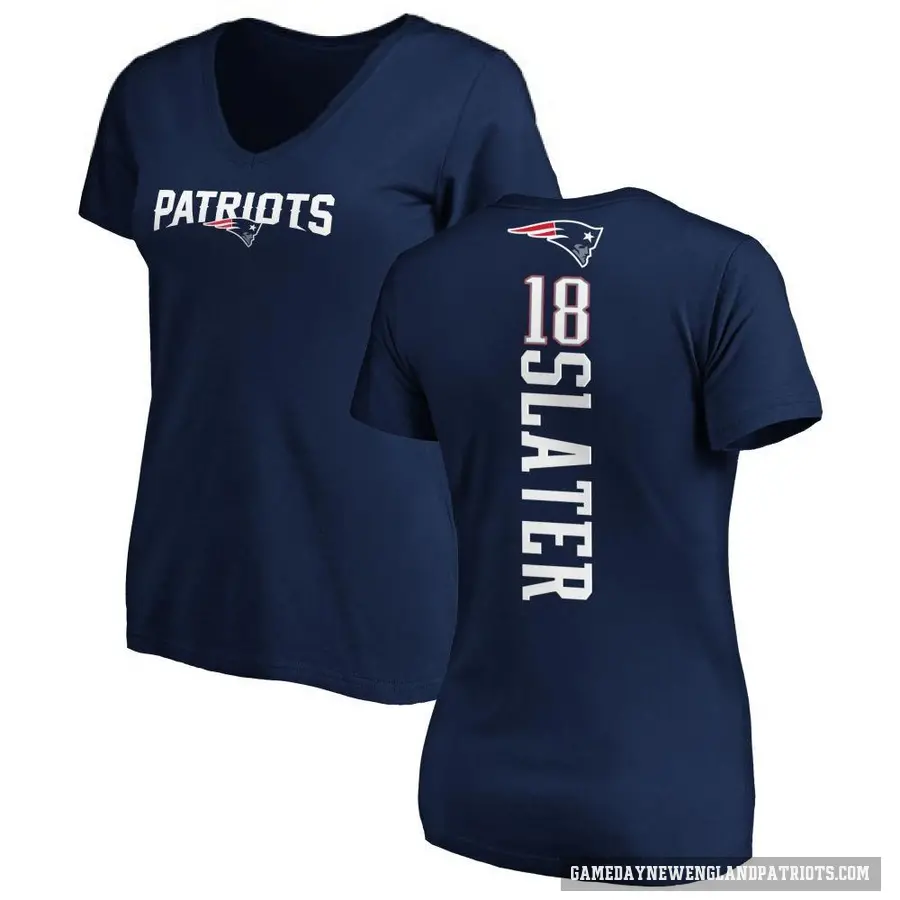 Women's ＃18 Matthew Slater New England Patriots Navy Backer Slim Fit T-Shirt