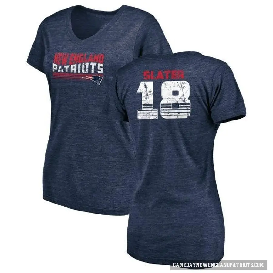 Women's ＃18 Matthew Slater New England Patriots Navy Retro V-Neck T-Shirt