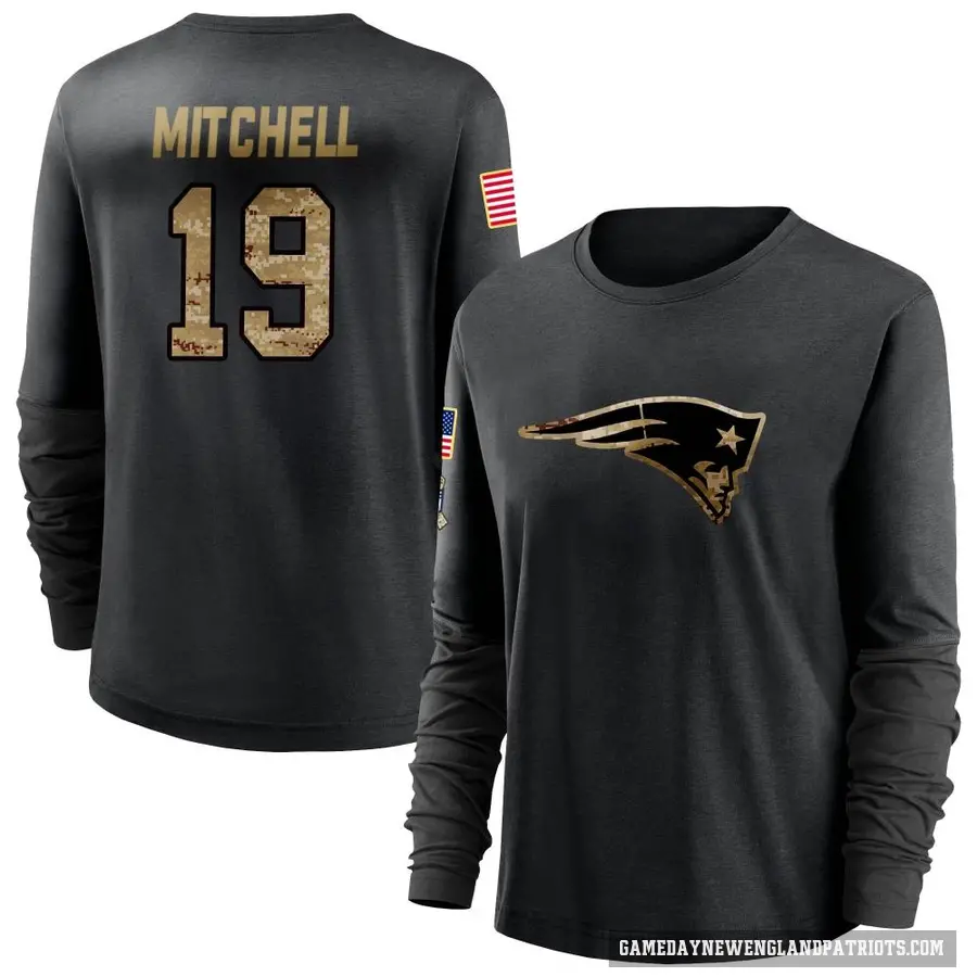 Women's ＃19 Malcolm Mitchell New England Patriots Black 2020 Salute To Service Sideline Performance Long Sleeve T-Shirt