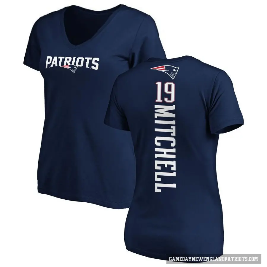 Women's ＃19 Malcolm Mitchell New England Patriots Navy Backer Slim Fit T-Shirt