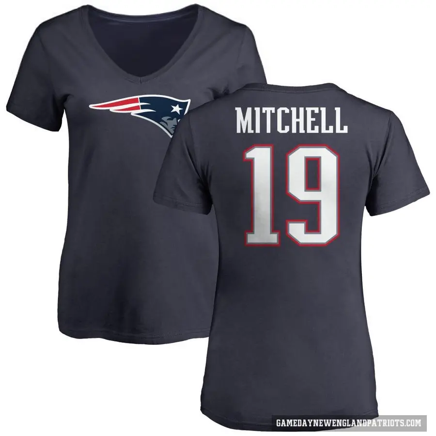 Women's ＃19 Malcolm Mitchell New England Patriots Navy Logo T-Shirt