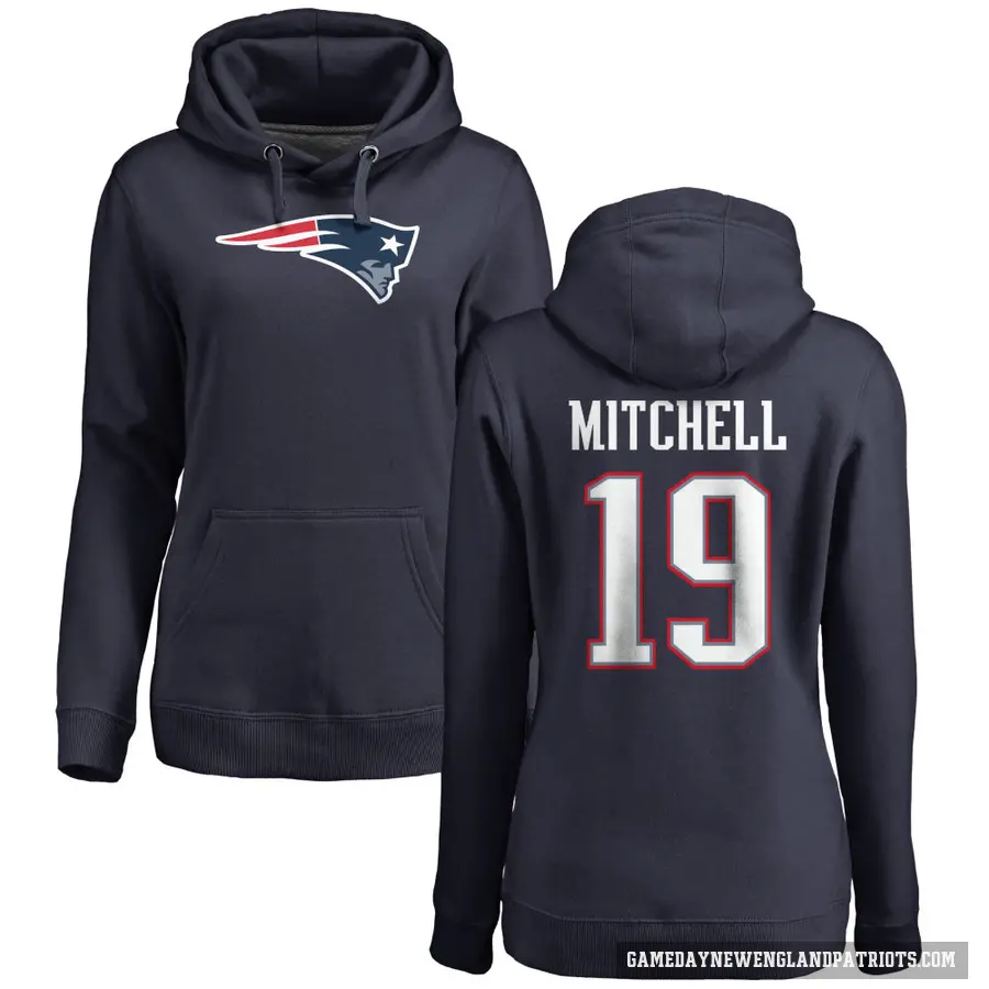 Women's ＃19 Malcolm Mitchell New England Patriots Navy Pro Line Logo Pullover Hoodie